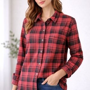 Red and Black Plaid Button-Up Shirt